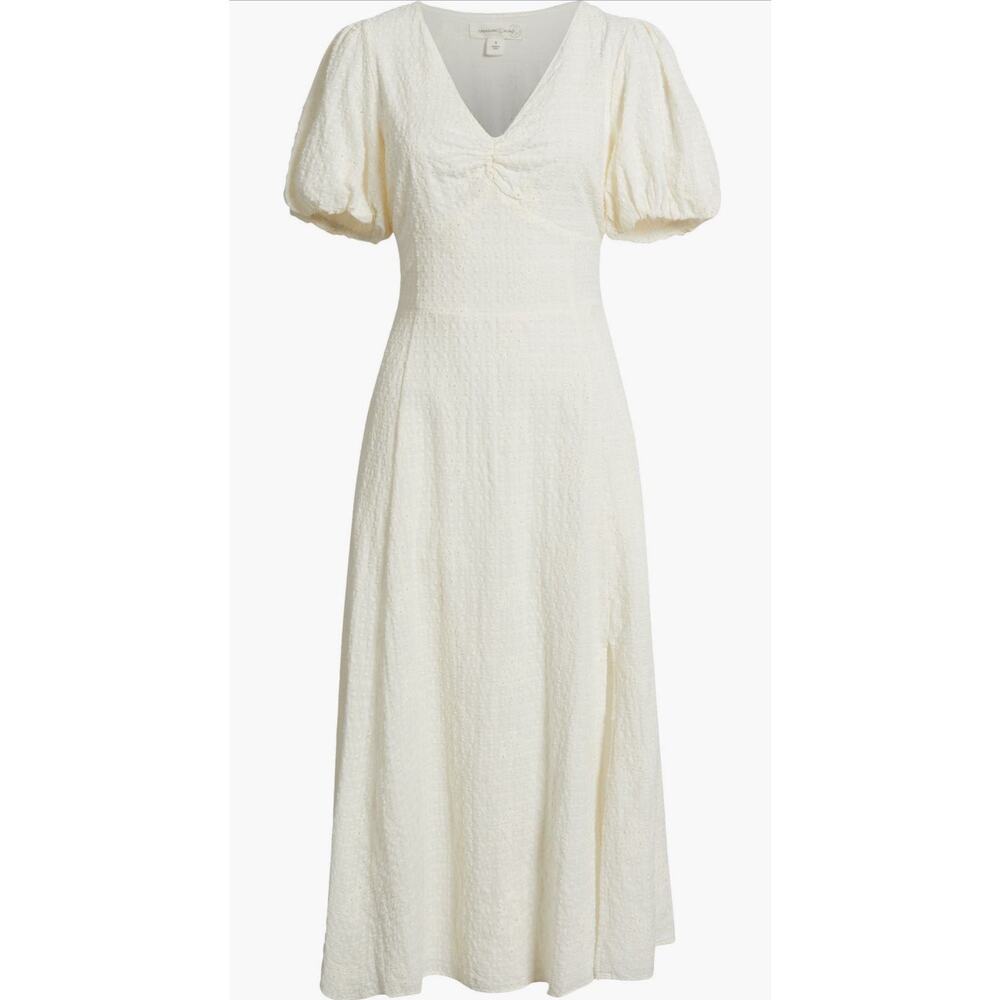 New Treasure & Bond Ivory Cream Textured Puff Sleeve MIDI Dress Size Medium